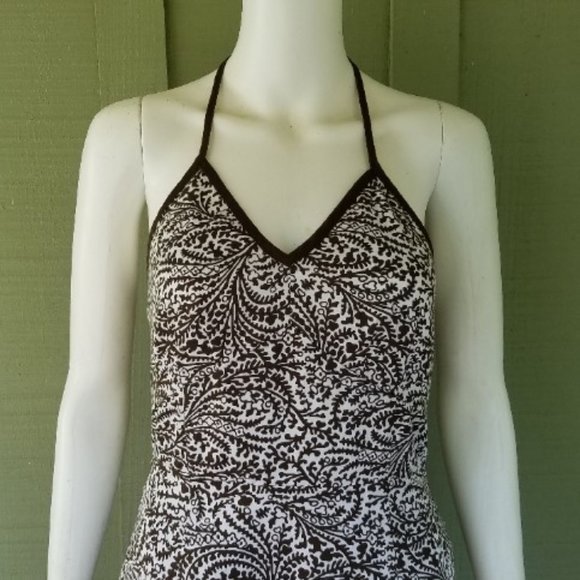 ANN TAYLOR Brown White Print Cotton Halter Dress 0 - Picture 2 of 4